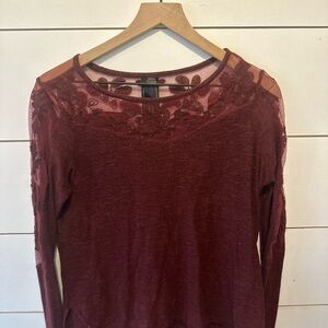 Chic Lace Detail Women's Top in Deep Red